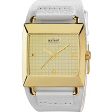 Axcent Mens Loud Stainless Watch - White Leather Strap - Gold Dial - AXTX80202-741