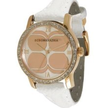 Bcbg Maxazria Womens Icon Purist Rose Tone Case Crystal Accented White Watch