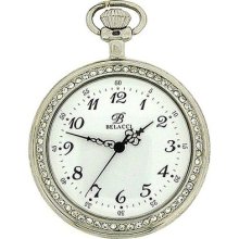 Belacci Silver Tone Stone Set Bezel, White Dial Pocket Watch & 12