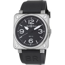 Bell & Ross Mens Black Dial Rubber Strap Watch Br01-92steel