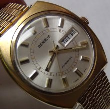 Benrus Men's Automatic 17Jwl Gold Dual Calendar Watch w/ Gold Bracelet