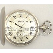 Bernex 22208r Swiss Oversized Satin Rhodium Plated Pocket Watch - Hunting Case