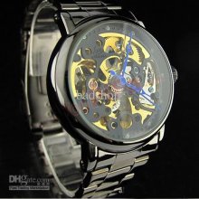 Black Automatic Mechanical Watches Stainless Steel Wristwatch Watche