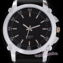 Black Circle Dial Mens Army/military Black Band Quartz Wrist Watch Leather