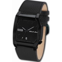 Black Dice Men's Watch Bd 063 03 Edge Genuine Black Leather Strap, Solid Stainless Steel Ip Black Case And Off Set Crown