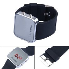 Black Fashion Mirror Men Lady Led Digital Jelly Silicon Wrist Sport Unisex Watch