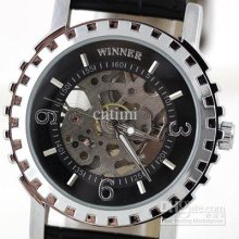 Black Gear Wheel Luxury Hand-wind Mechanical Wristwatch
