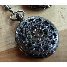 Black Gunmetal Steampunk Mechanical Pocket Watch Fathers Day Gift Idea