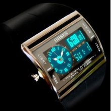 Black Led Dial Sport Digital Date Quartz Waterproof Mens Wrist Watch Ohsen Brand