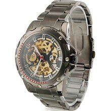 Black Men's Popular Style Alloy Analog Mechanical Wrist Watch