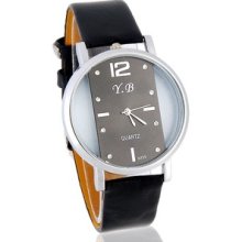 Black R.b N755 Round Dial Women'sgirl's Analog Watch With Faux Leather Strap