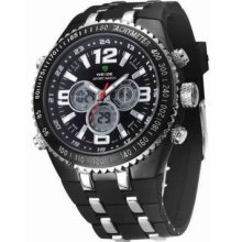 Black Rubber Led Day Date Alarm Army Mens Quartz Sport Waterproof Watch