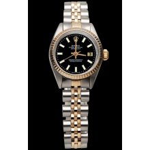 Black stick dial lady rolex datejust watch jubilee bracelet SS & pink gold - Black - Metal