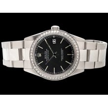 Black stick dial rolex watch datejust SS oyster bracelet diamond bezel