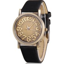 Black WoMaGe Round Dial Quartz Analog Watch with Faux Leather Strap