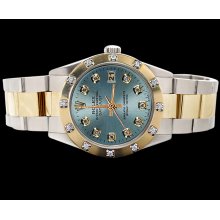 Blue diamond dial SS & yellow gold oyster bracelet datejust watch rolex