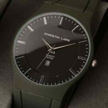 Bnib Rrp £99/- Christin Lars Men's Grey Dial Silicon Strap Watch With Date -