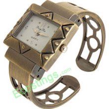 Brass Womens Charm Bangle Bracelet Watch