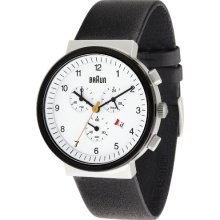 Braun Men's Quartz Watch With White Dial Analogue Display And Black Leather Strap Bn0035whslbkg