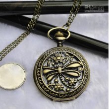 Bronze Color L Size Dragonfly Design Pocket Watch Necklace,quartz Wa