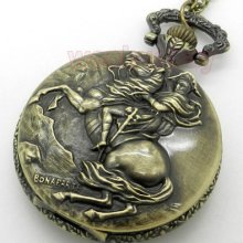 Bronze Knight Ride Horse Mens Quartz Pocket Watch Necklace Pendant Gift P93