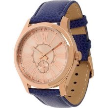 Bronzo Italia Roman Numeral Sub-Dial Leather Strap Watch - Blue - One Size