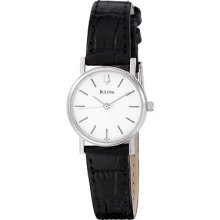 Bulova 96l104 Womens Black Leather White Dial Silver S.steel Watch