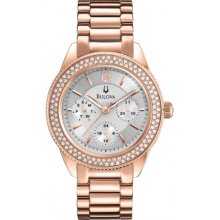 Bulova 97n101 Stainless Steel Ladies Rose Gold Tone Swarovski Crystal Watch