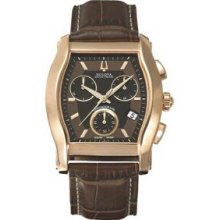 Bulova Accutron Stratford Men`s Brown Dial Chronograph Watch W/ Brown Strap
