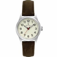 Bulova Casual Collection Ladies` Cream Dial Watch W/ Brown Leather Strap
