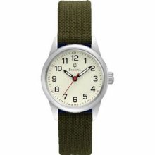 Bulova Casual Collection Ladies' Cream Dial Watch w/ Green Canvas Strap Promotional