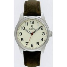 Bulova Casual Collection Men`s Cream Dial Watch W/ Brown Leather Strap