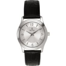 Bulova Ladies Round Silver Dial Watch W/ Leather Strap