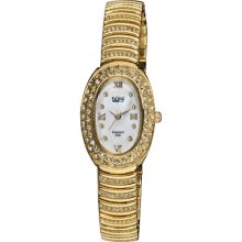 Burgi Watches Women's White Mother of Pearl with Diamond Dial Gold-ton