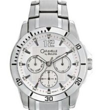 Caravelle Men`s Stainless Steel Chronograph Watch W/ Red Accents