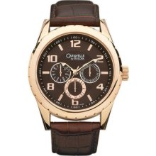 Caravelle Mens Date Watch - Black Dial - Brown Leather Strap 44c100