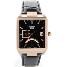Casio Beside Bem-309gl-1a Quartz Analog Leather Menâ€™s Classic Rose Gold Watch