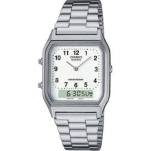 Casio Watch Vintage Analog Digital White Aq-230a-7