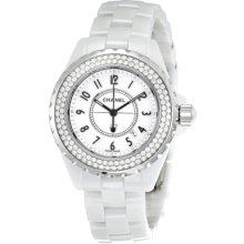 Chanel J12 White Ceramic 33mm Diamond Bezel Quartz Watch - H0967