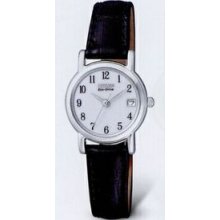 Citizen Eco Drive Ladies` Silver Watch W/ Black Leather Strap