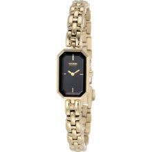 Citizen Eco-drive Ladies Wristwatch Water-resistant Black Face Gold-tone