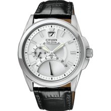Citizen Mens Eco-drive Dual Time White Dial Stainless Case & Leather Strap Watch