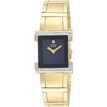 Citizen Womens $275 Eco-drive Gold-tone Ss Watch, Blk Dial, Crystals Ew8332-53e