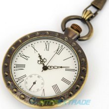 Classic Roman Numerals White Dial Bronze Chain Unisex Quartz Pocket Watch Gift