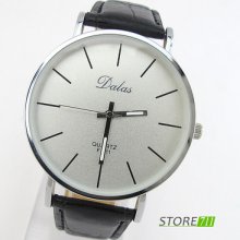 Classical Simple Analog Gentle Men Black Leather Strap Wrist Quartz Watch