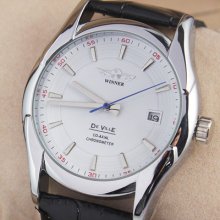 Clean Mens Automatic Wrist Watch Self Wind Date Display White Face Elegant Gift