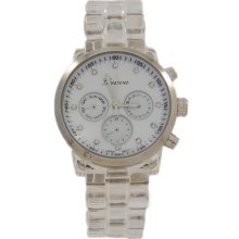 Clear Acrylic Band With Silver And Crystals Geneva Watch For Women