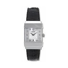 Concord Women's Crystale 18K White Gold Case and Black Alligator Leather Strap D - Leather - Black