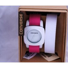 Converse Women's Vr021-690 Watch Set Pink Fuschia White Dial Strap Canvas