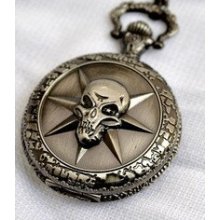 Cross fire watch Skull Necklace hb17 Antique Pocket Watch Necklace Bronze Chain Pendant